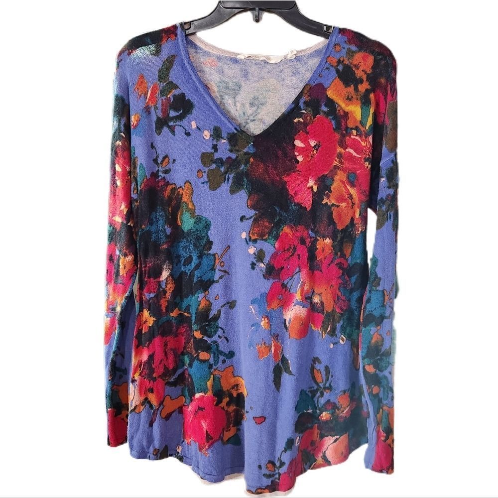 Soft Surroundings V-neck long sleeve top / sweater purple floral Extra Small